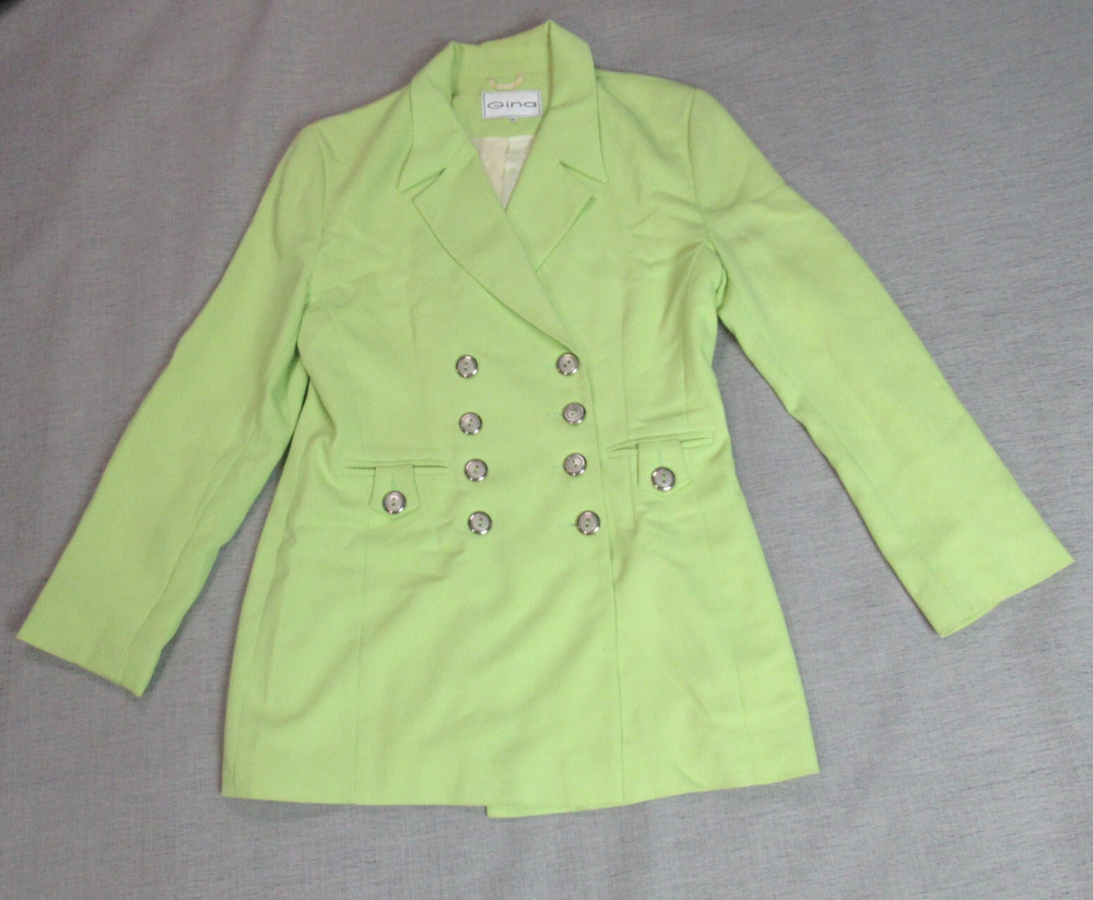 Vintage Gina Blazer Womens Size 12 Lime Green Jacket Retro 80s Made in England